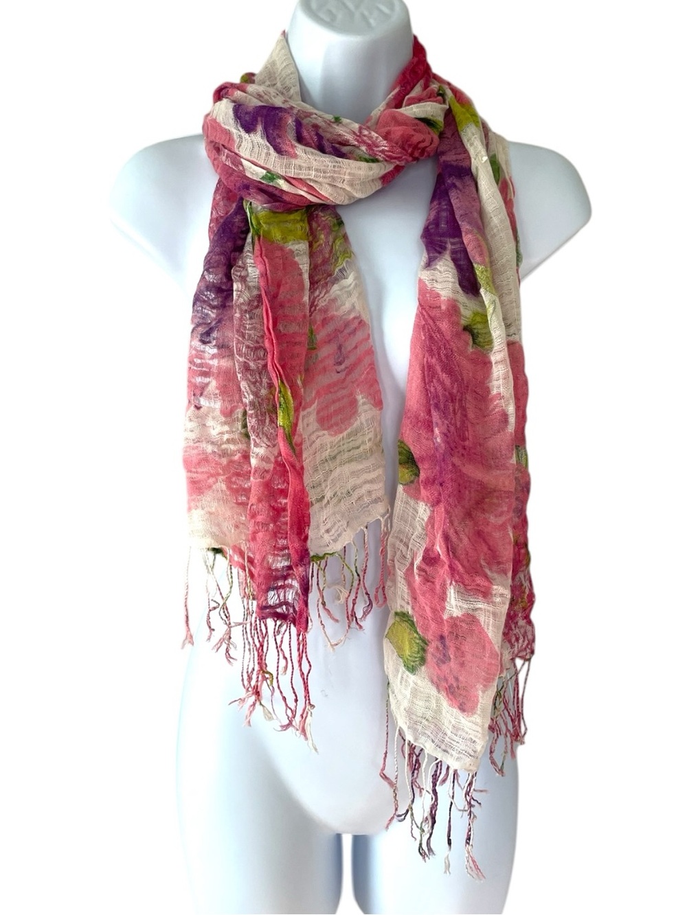 Floral Scarf Wrap Shawl Pink Purple Boho Cottagecore Spring Fringe Y2K fashion